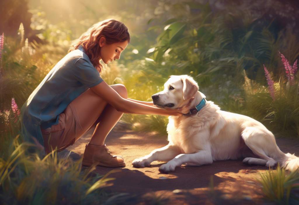 woman doing reiki on a dog